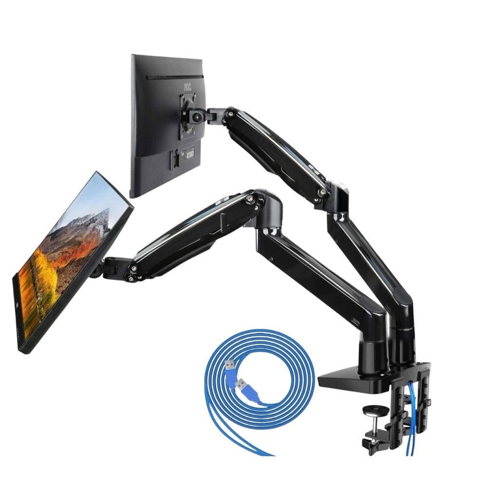 Gas Spring Dual Monitor Arm Desk Mount - Fully Adjustable